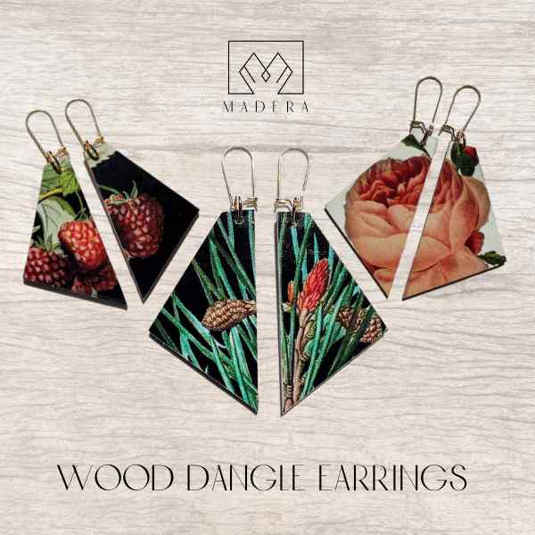 Wood Dangle Earrings by Madera Design Studio