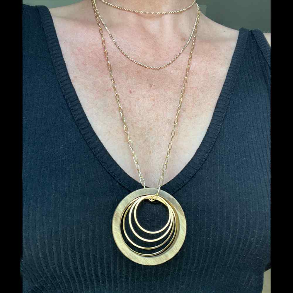 Wooden Jewelry - Madera Design Studio - Circles Necklace Wood and Gold