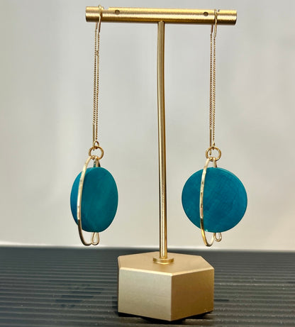 Aqua hand painted wood threader earring by Madera Design Studio