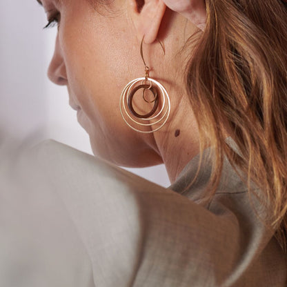 Circles earrings - wood and gold- madera design studio