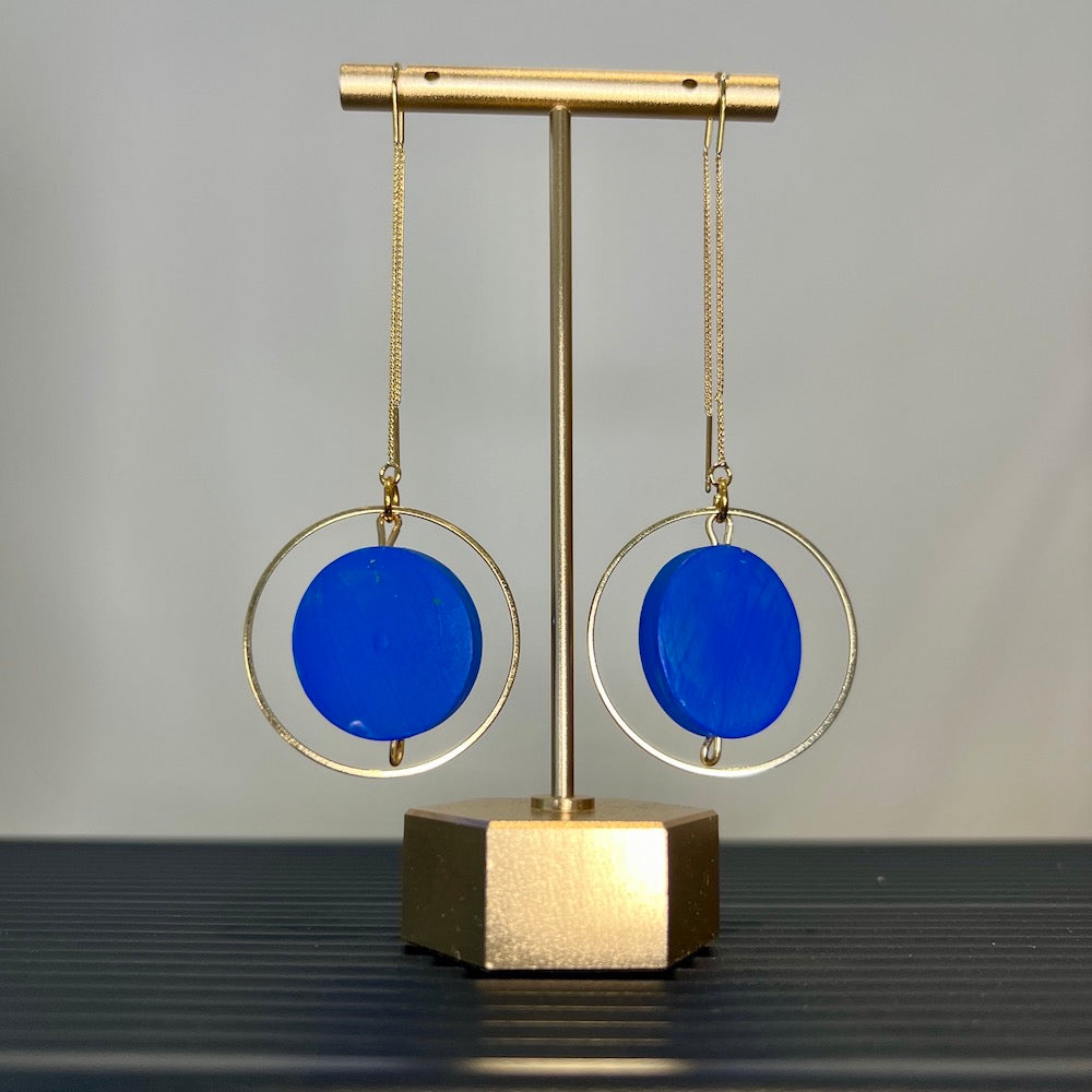 Cobalt Blue Hand Painted Threader Earrings by Madera Design Studio