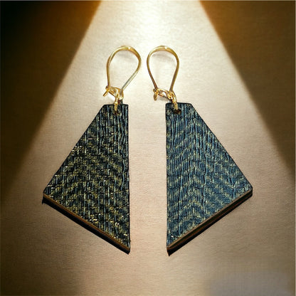 Herringbone Wood and Fabric Pattern Earrings by Madera Design Studio