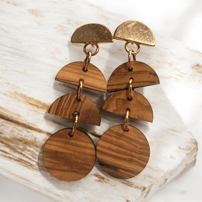 Moon phase earrings - upcycled olive wood by Madera Design Studio 