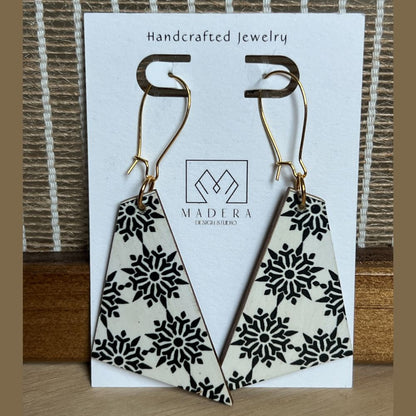 Wholesale white and black snowflake dangle earrings by madera design studio