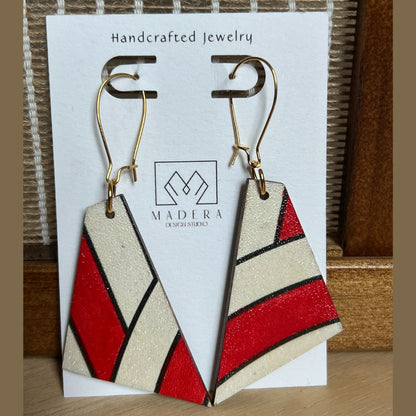 Wholesale Red and White Striped Wood Dangle Earrings by Madera Design Studio