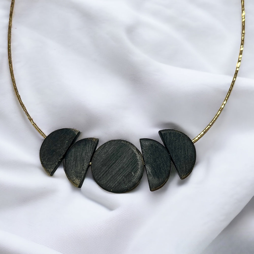 Black Moon Necklace - Wood and Gold - By Madera Design Studio