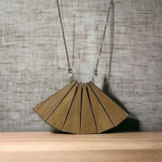 Fan Necklace - Wood and Sterling Silver - Madera Design Studio