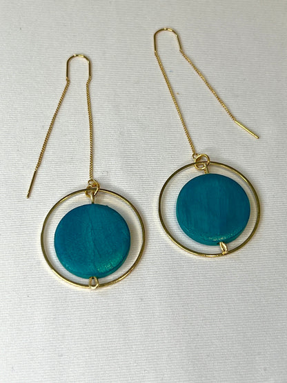 Aqua hand painted threader earrings by madera design studio