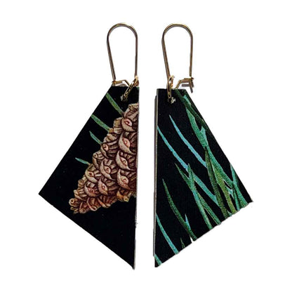 Madera wood dangle earring - winter pine cone