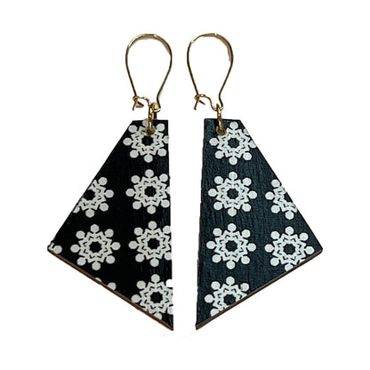 Madera Design Studio - Wood Dangle Earrings Black and White Snowflake