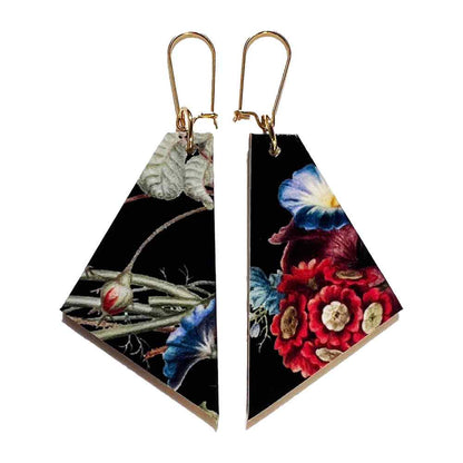 black flower dangle earrings by madera design studio