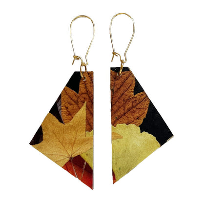 Madera Design Studio - Fall Leaves pattern wood dangle earrings