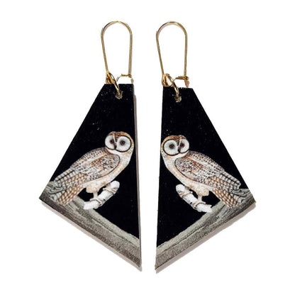 Madera wood dangle earring - forest owl pattern